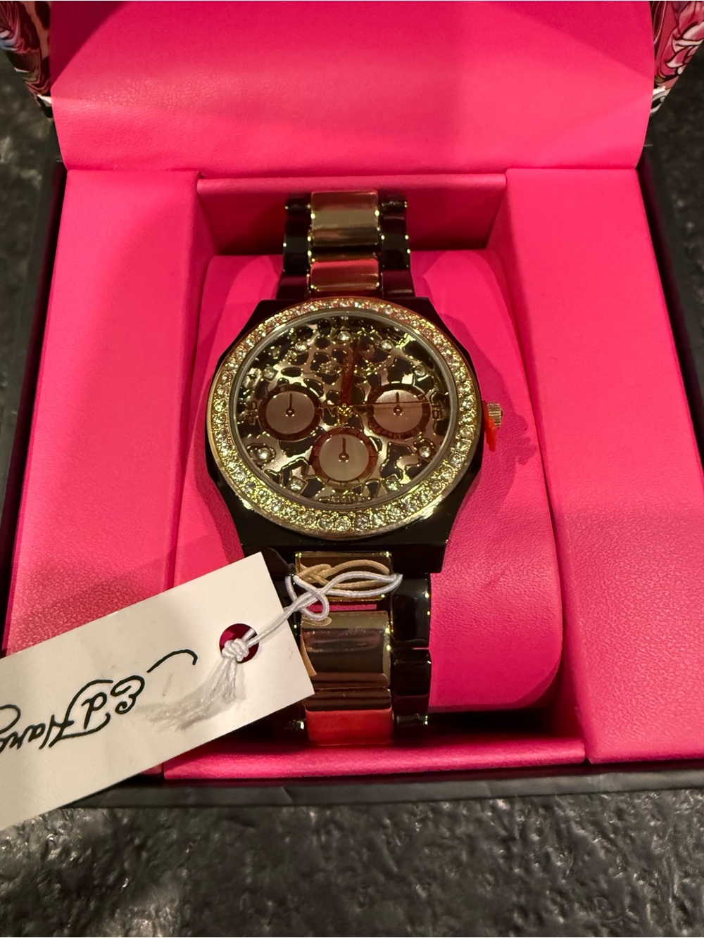 Gold and Black leopard Crystal-Accent Women's Bracelet Watch